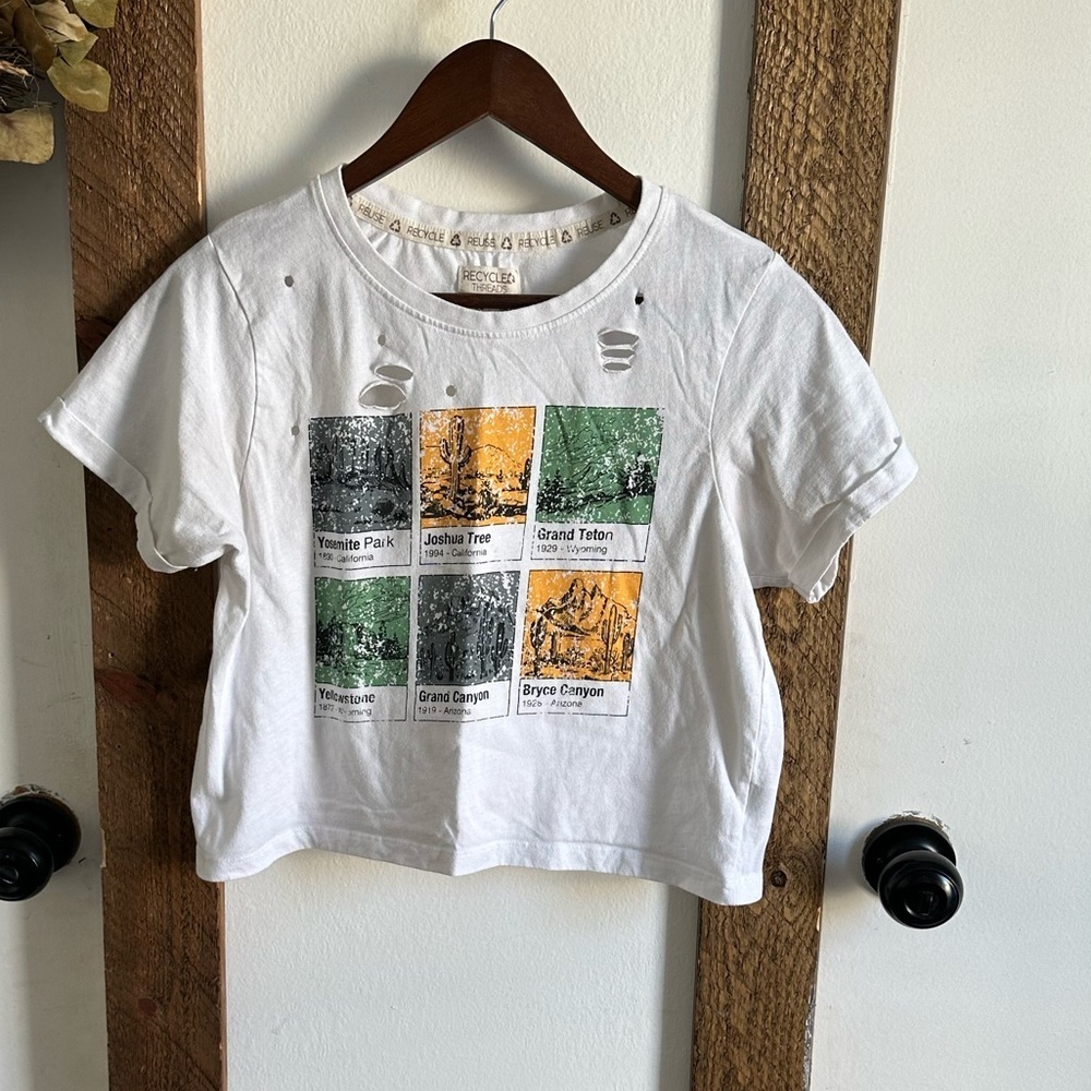 Recycled Threads Cropped Shredded Nature National Parks Graphic T-Shirt Women S